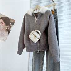 批发2025新款毛衣针织羊毛开衫皮草狐狸毛领明星同款短外套秋<b class='q'>冬</b>女韩版