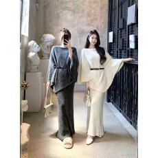 批发灰灰家慵懒斗篷式针织套装气质上衣显瘦半身裙<b class='q'>两件</b>套女
