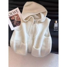 批发米白色连帽针织羊羔毛<b class='q'>马甲女</b>2025新款设计感高级休闲百搭无袖上衣