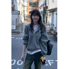 批发已出货 加厚韩系复古半拉链海军领毛衣女秋冬宽松学院风针织衫女