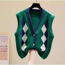 批发V领菱格坎肩打底叠穿马甲女2026秋冬新款设计感小众针织开衫<b class='q'>背心</b>