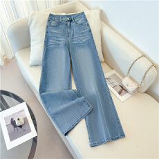 批发蓝色高腰显瘦阔腿<b class='q'>牛仔裤</b>女春天2026新款小个子超好看的直筒裤子春