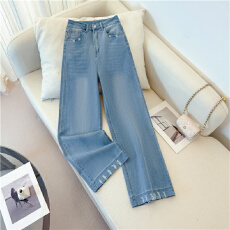 批发蓝色纯棉<b class='q'>牛仔裤</b>女2026春季新款宽松阔腿直筒裤