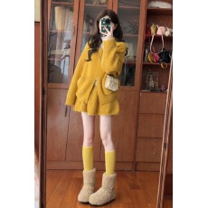 批发黄色针织毛衣连衣裙子女秋<b class='q'>冬</b>季2026年新款巨好看韩系穿搭一整套装