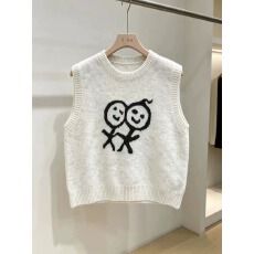 批发设计感火柴小人针织<b class='q'>马甲女</b>套头宽松春秋叠穿无袖毛衣背心外搭