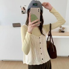批发复古 V 领麻花针织<b class='q'>马甲</b>女春秋宽松外搭无袖开衫叠穿蓝色毛衣<b class='q'>背心</b>