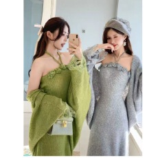 批发档口上新 2026春季新款<b class='q'>女装</b>针织开衫吊带连衣裙<b class='q'>套装</b>两件套