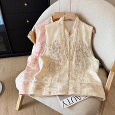 批发实拍2026年春季新款女装国风刺绣提花马甲新中式短坎肩重工钉珠