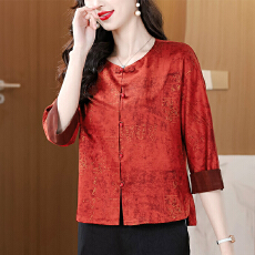 批发新中式香云纱国风上衣女2026春秋新款七分袖复古气质真丝衬衫