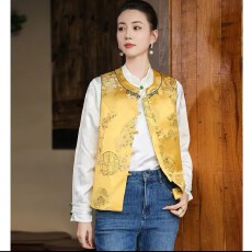 批发新中式织锦缎提花国潮女立领背心休闲<b class='q'>百搭</b>新中式马甲
