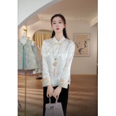 批发七七推荐《芳华》2026新款春装气质百搭新中式桑蚕丝长袖上衣