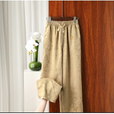 批发2026夏季新款中式提花缎面松紧腰垂感直筒长裤阔腿宽松时尚休闲裤