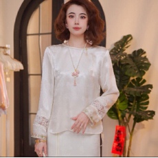 批发2026年蝴蝶提花醋酸单层重工刺绣显瘦衬衣