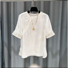 批发气质2026新款新中式醋酸打底短袖绣球花上衣