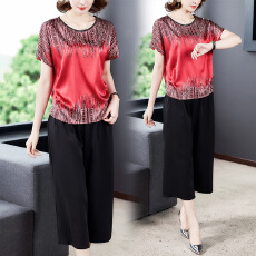 批发妈妈夏装两件套装<b class='q'>中老年</b>桑蚕丝女闰月中年人2026新款真丝上衣服