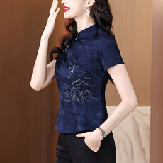 批发2026夏装新款<b class='q'>中国风</b>刺绣唐装女士茶服复古中式旗袍上衣