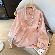 批发实拍 2026新款气质百搭新中式上衣牡丹刺绣<b class='q'>中国风</b>衬衫打底衫