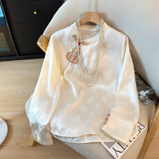 批发2026新款百搭桑蚕丝透孔花罗重工刺绣新中式<b class='q'>中国风</b>提花长袖衬衫