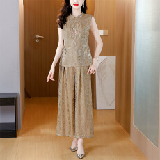 批发妈妈新中式套装2026新款<b class='q'>中年</b>女装高端夏季遮肉显瘦阔腿<b class='q'>裤</b><b class='q'>两件套</b>