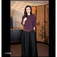 批发紫韵桑蚕丝香云纱上衣2026新款显瘦龟裂纹晕染<b class='q'>衬衫</b>