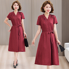 批发冠乐绉桑蚕丝香云纱连衣裙婚宴妈妈礼服夏季<b class='q'>新款</b>高端女士真丝裙子