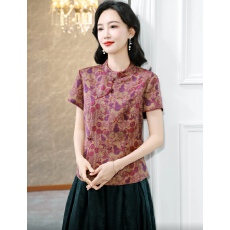 批发香云纱真丝短袖上衣女夏新中式<b class='q'>正品</b>桑蚕丝气质小衫高端年轻妈妈<b class='q'>装</b>