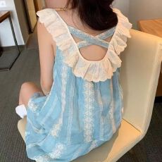 批发夏季新款无袖露背短裤<b class='q'>睡衣</b>女<b class='q'>可爱</b>甜美云朵棉家居服套装