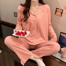 批发睡衣女春秋甜美胖mm<b class='q'>加肥</b><b class='q'>加大</b>220斤带胸垫长袖6535棉套装