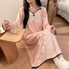 批发金丝绒<b class='q'>睡衣</b>女秋冬季<b class='q'>性感</b>甜美花边长袖公主风睡裙冬天可外穿家居服