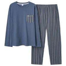 批发秋季针织棉6535<b class='q'>男士</b>圆领长袖长裤睡衣男装套装家居服