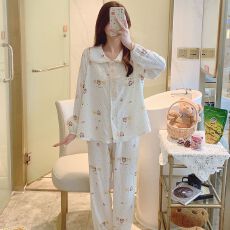 批发秋季<b class='q'>莫代尔</b>翻领开衫长袖长裤<b class='q'>睡衣</b>女士套装休闲家居服