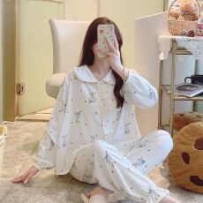 批发秋季<b class='q'>莫代尔</b>翻领开衫长袖长裤<b class='q'>睡衣</b>女士套装休闲家居服