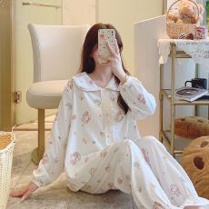 批发秋季<b class='q'>莫代尔</b>翻领开衫长袖长裤<b class='q'>睡衣</b>女士套装休闲家居服