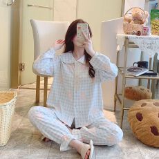 批发秋季<b class='q'>莫代尔</b>翻领开衫长袖长裤<b class='q'>睡衣</b>女士套装休闲家居服