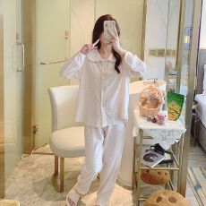 批发秋季<b class='q'>莫代尔</b>翻领开衫长袖长裤<b class='q'>睡衣</b>女士套装休闲家居服
