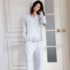 批发秋季纯棉（带胸垫）开衫长袖长裤睡衣女套装外穿家居服