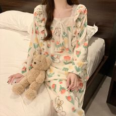 批发冬季280克法兰绒蕾丝花边方领长袖<b class='q'>睡衣</b>女套装家居服