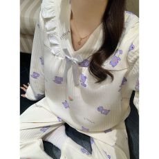 批发冬季空气夹层带胸垫蕾丝花边V领长袖长裤睡衣套<b class='q'>装</b>