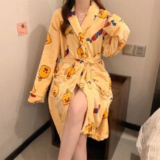 批发冬季法兰绒睡衣女士和服单件袍浴袍绑带保暖家居服
