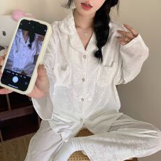 批发秋冬季新款睡衣女<b class='q'>金丝</b>绒长袖开衫蕾丝公主风翻领家居服套装