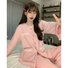 秋冬季新款睡衣女双面德绒长袖开衫甜美公主风家居服套装