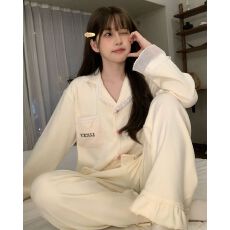 秋冬季新款睡衣女双面德绒长袖开衫甜美公主风家居服套装