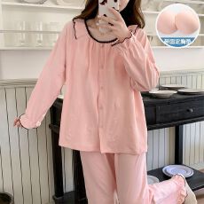 秋冬季新款睡衣女带胸垫双面德绒公主风可外穿家居服套装