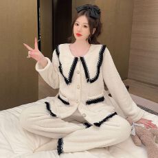 批发冬季新款半边绒睡衣女公主风加厚甜美少女家居服套装 280克