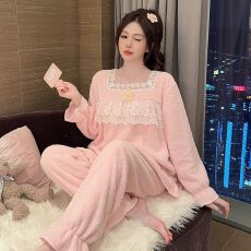 批发冬季新款半边绒睡衣女公主风加厚甜美少女家居服套装 280克