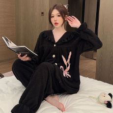 批发冬季新款半边绒睡衣女公主风加厚甜美少女家居服套装 260克