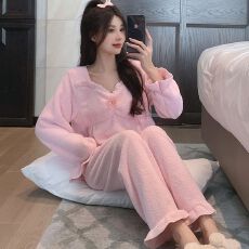 批发冬季新款半边绒睡衣女公主风加厚甜美少女家居服套装 260克