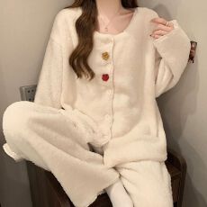 批发冬季新款长毛绒睡衣女公主风加厚甜美少女家居服套装 260克