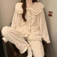 批发冬季新款长毛绒睡衣女公主风加厚甜美少女家居服套装 260克