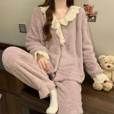 批发冬季长毛绒睡衣女公主风加厚甜美少女家居服<b class='q'>套装</b> 260克